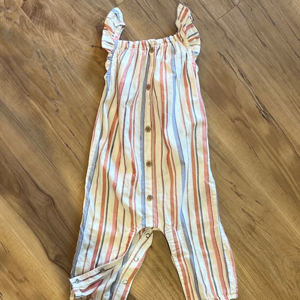 Carter's Striped Button Romper in Cream, Coral & Blue-so sweet 🍰
